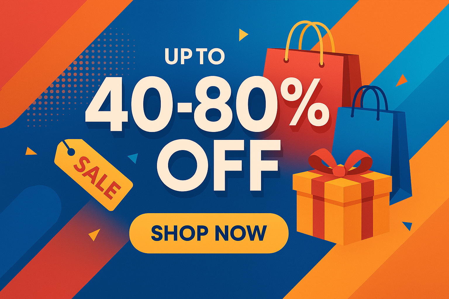 Generate a hero image for my e commerce store showing 40 to 80% off Upto discount and shop now button