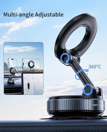 Premium 360° Magnetic Car Phone Mount | Strong MagSafe Holder | Multi-Angle Adjustable Dashboard & Windshield Stand