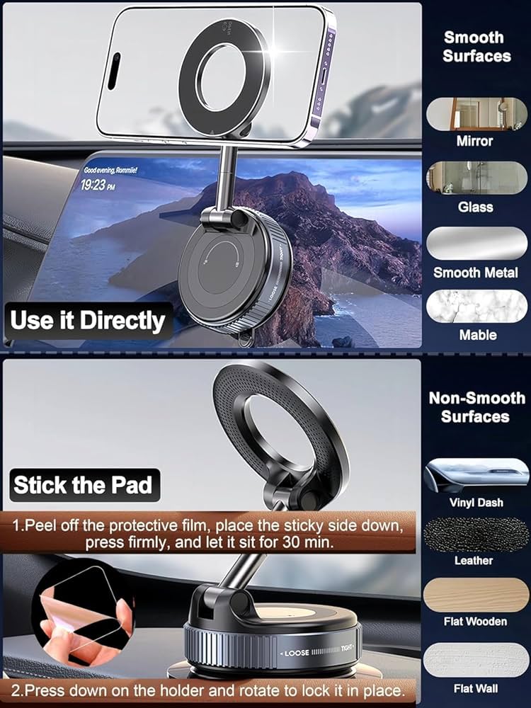 Premium 360° Magnetic Car Phone Mount | Strong MagSafe Holder | Multi-Angle Adjustable Dashboard & Windshield Stand
