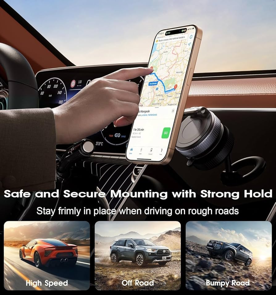 Premium 360° Magnetic Car Phone Mount | Strong MagSafe Holder | Multi-Angle Adjustable Dashboard & Windshield Stand