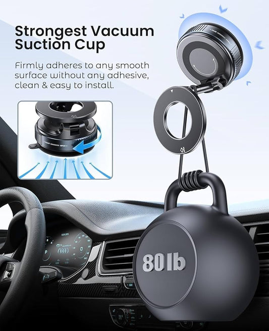 Premium 360° Magnetic Car Phone Mount | Strong MagSafe Holder | Multi-Angle Adjustable Dashboard & Windshield Stand